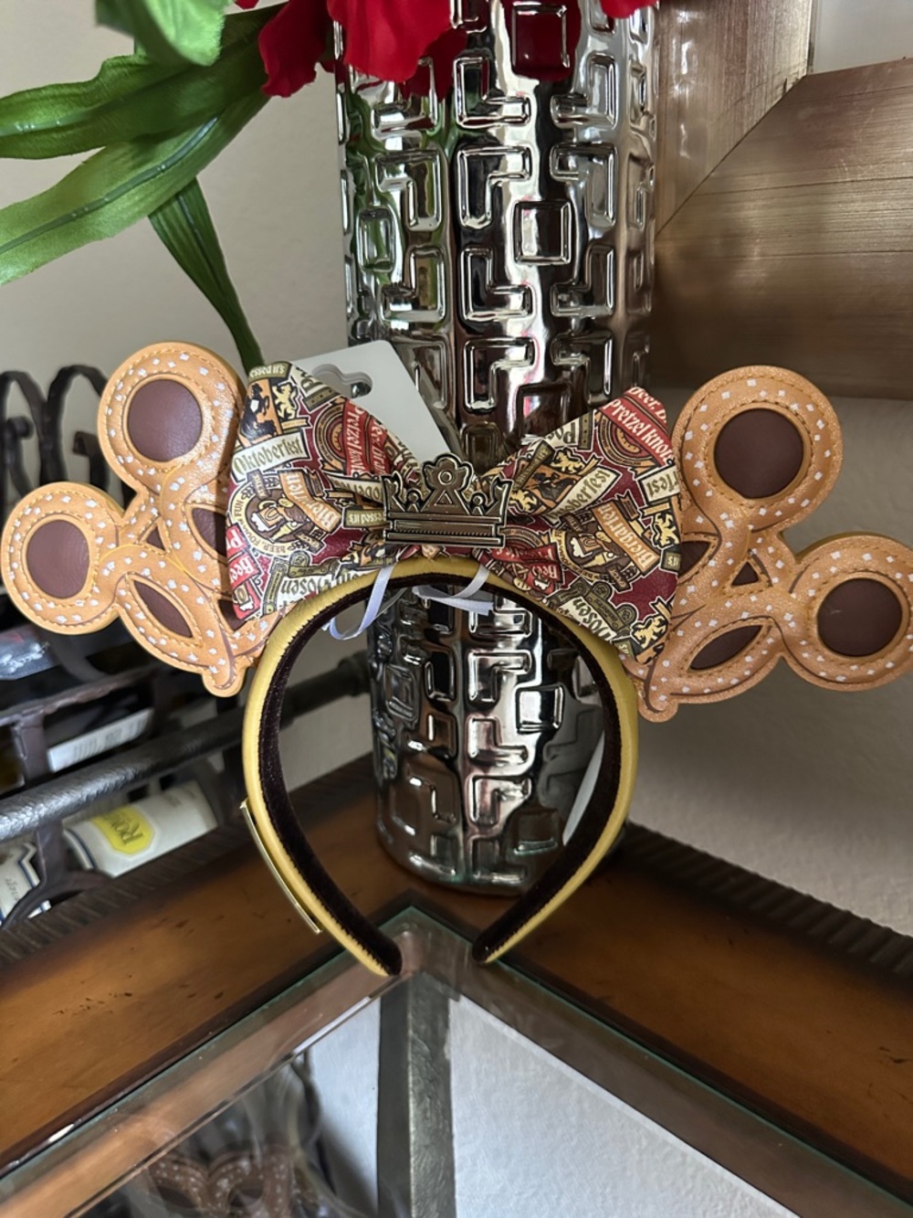 Disney Loungefly Ears Oktoberfest Pretzel Mickey Ear Headband in Brown/Gold NWT